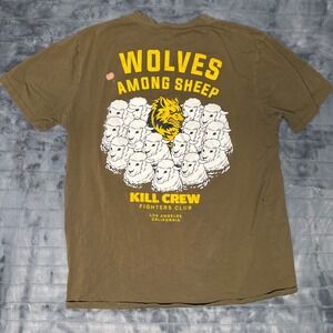 Kill Crew Wolves Among Sheep Fighters Club Graphic Tee Olive Green Mens L